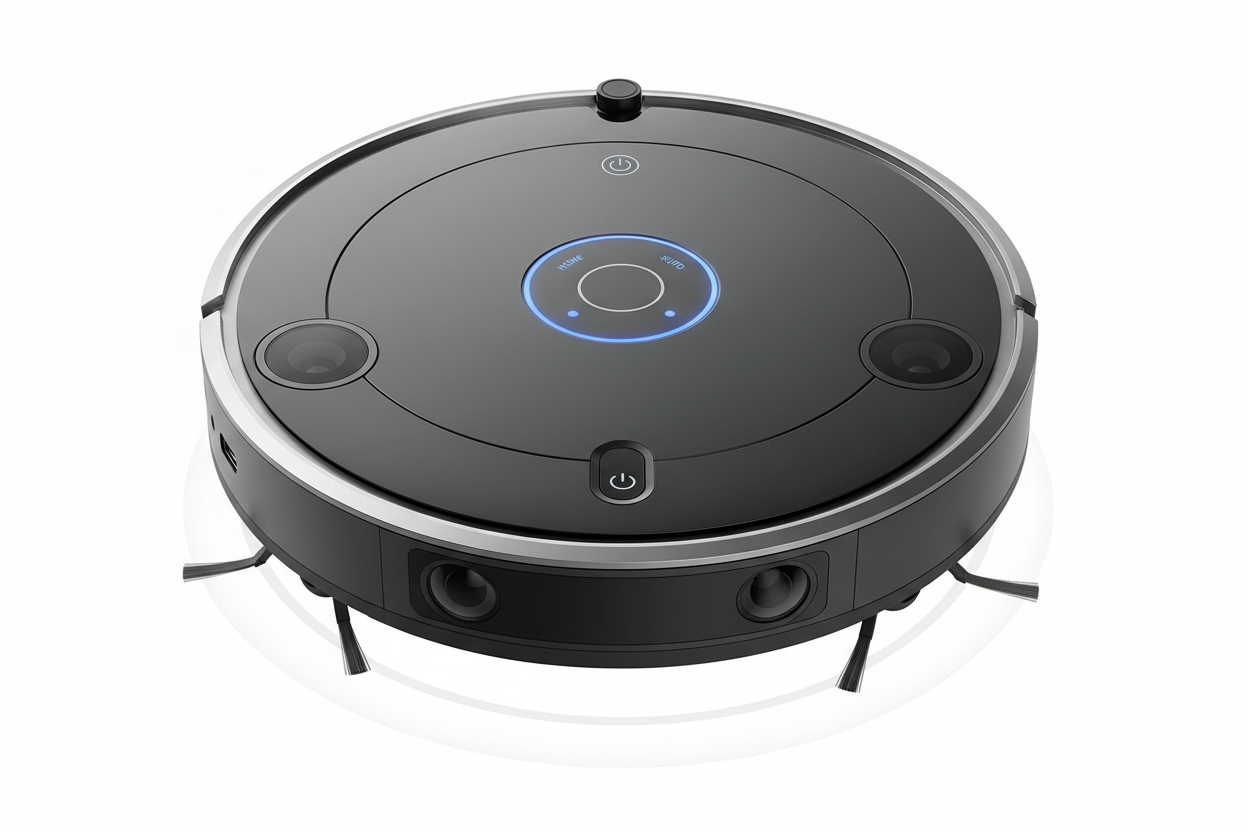Smart robot vacuum top view with sensors and USB charging